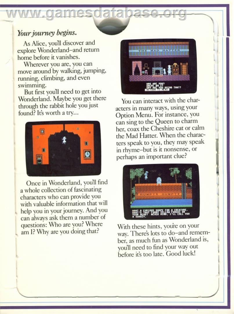 Alice In Wonderland - Commodore 64 - Artwork - Box Back