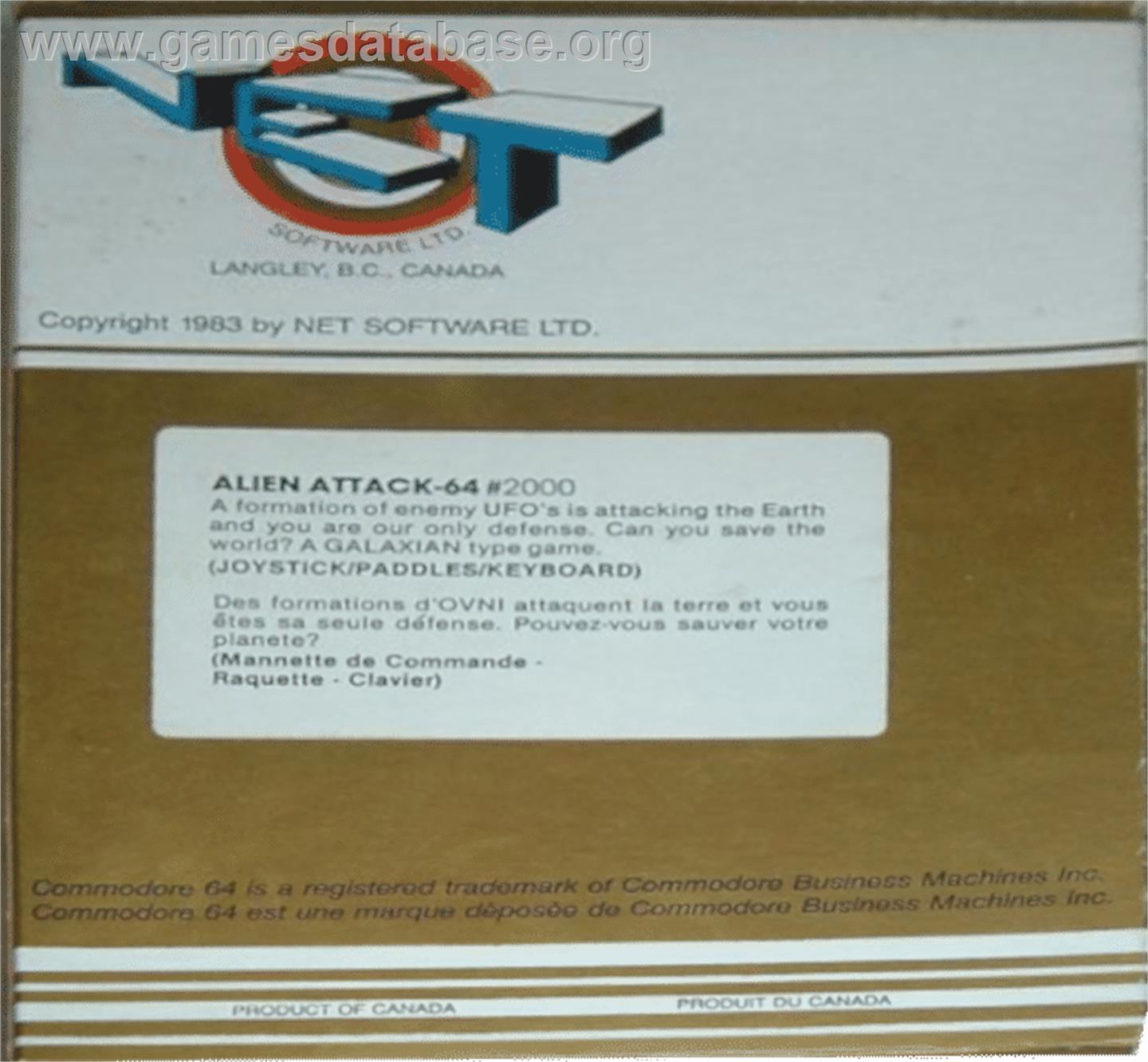 Alien Attack (Interface Publications) - Commodore 64 - Artwork - Box Back