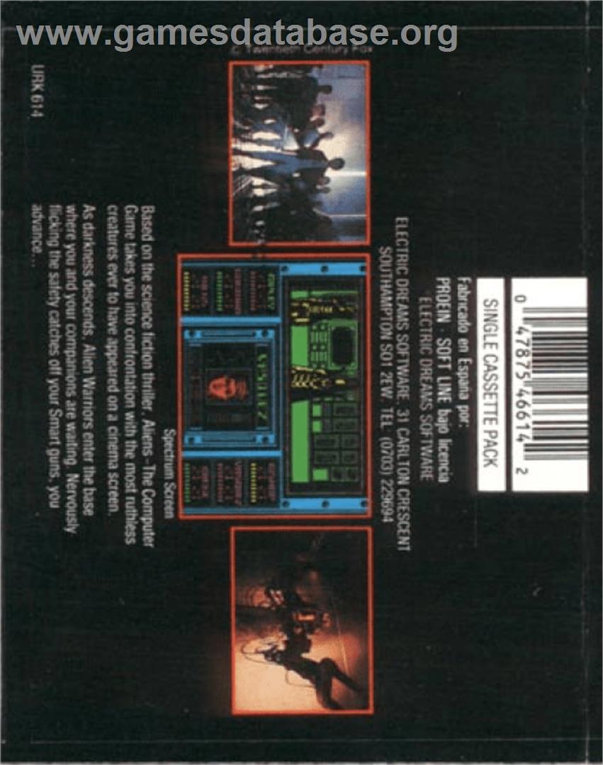 Aliens: The Computer Game - Commodore 64 - Artwork - Box Back