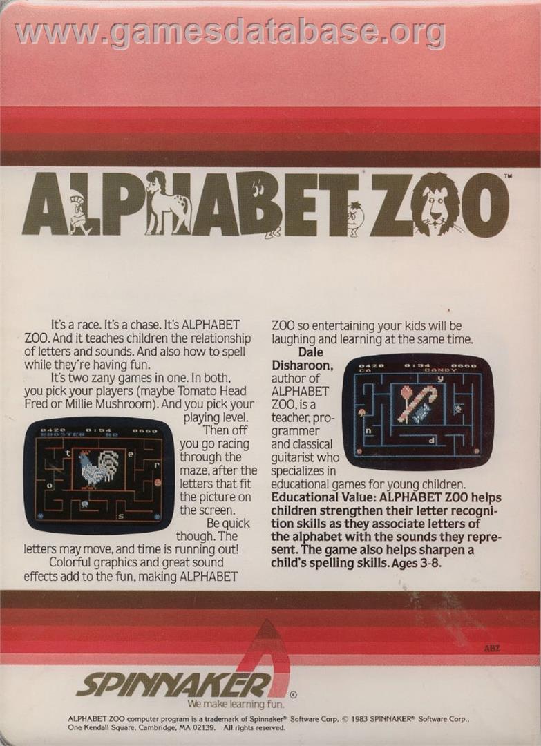 Alphabet Zoo - Commodore 64 - Artwork - Box Back