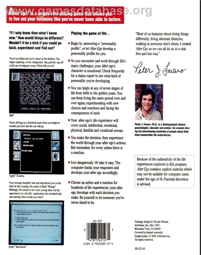 Alter Ego - Commodore 64 - Artwork - Box Back
