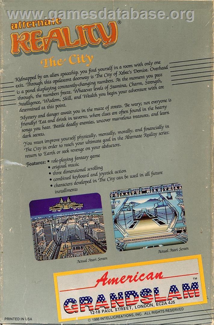 Alternate Reality: The City - Commodore 64 - Artwork - Box Back