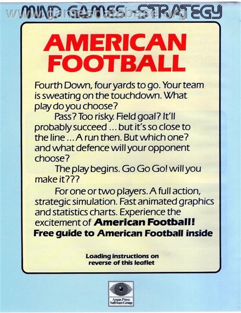 American Football - Commodore 64 - Artwork - Box Back