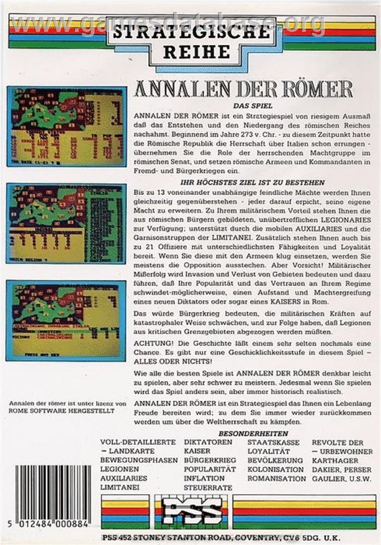 Annals of Rome - Commodore 64 - Artwork - Box Back