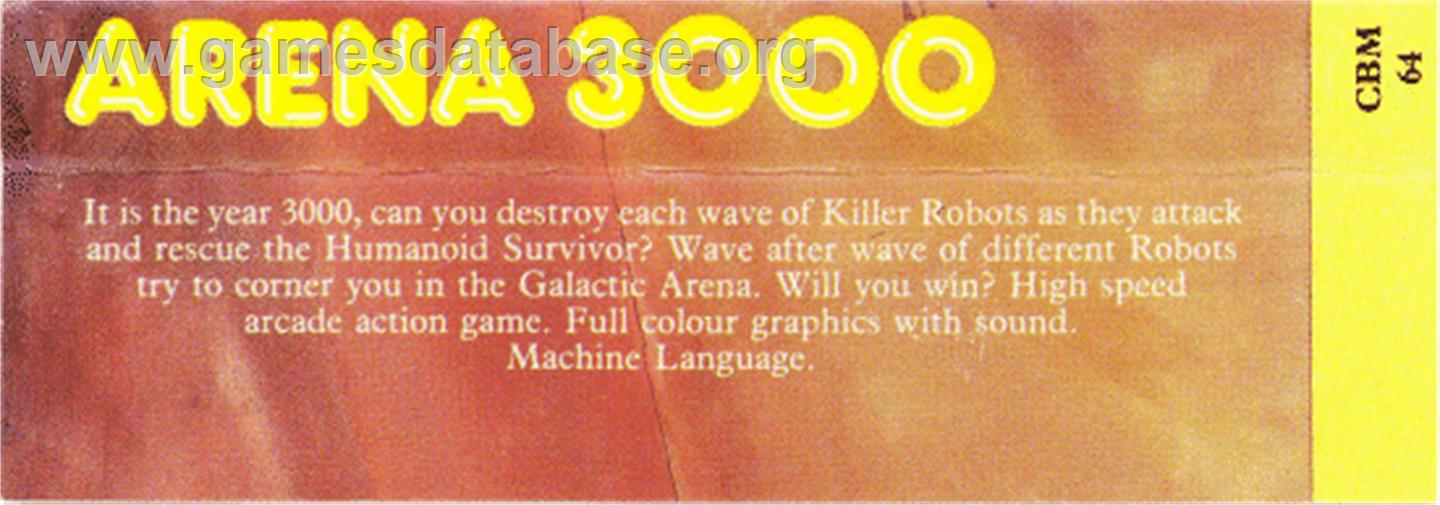 Arena 3000 - Commodore 64 - Artwork - Box Back