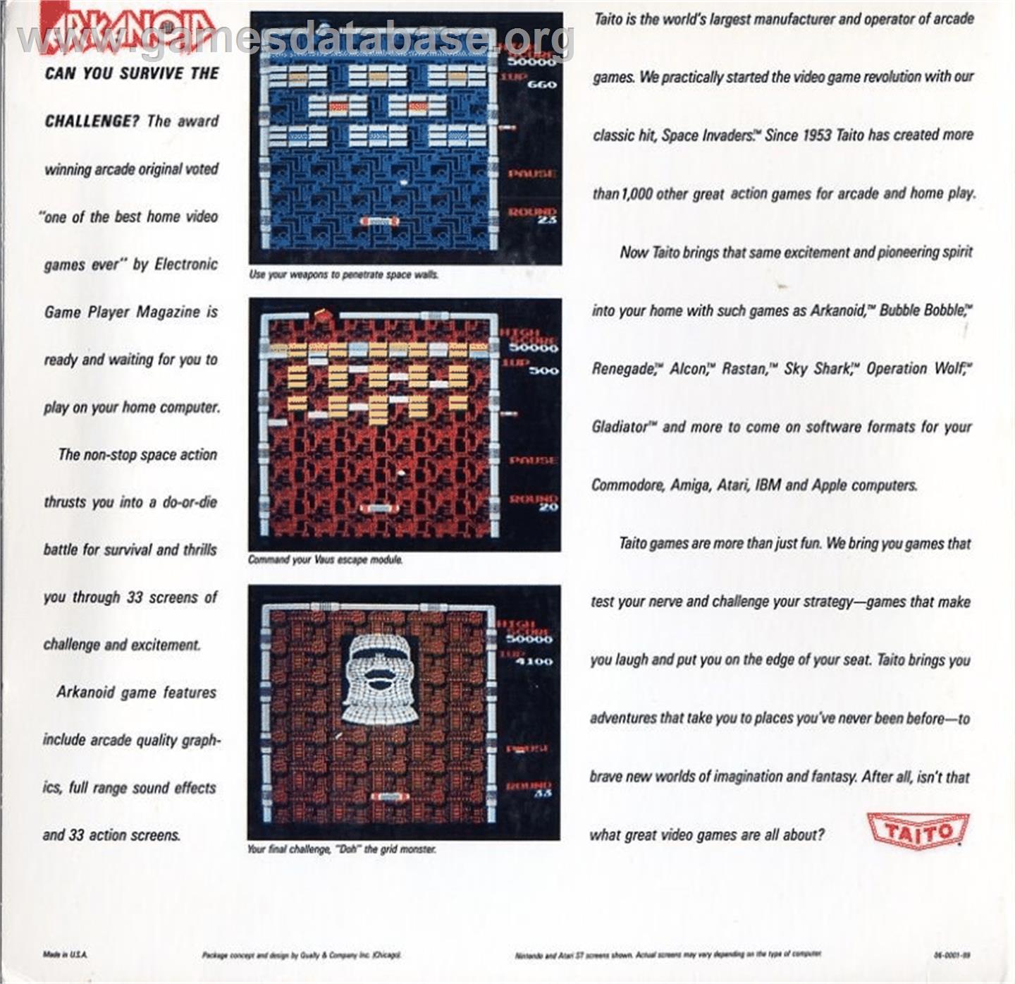 Arkanoid - Commodore 64 - Artwork - Box Back