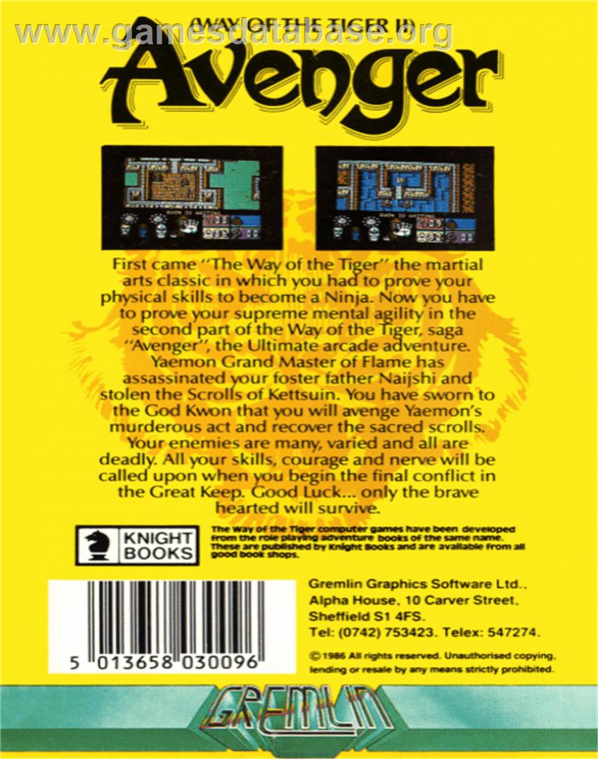 Avenger - Commodore 64 - Artwork - Box Back