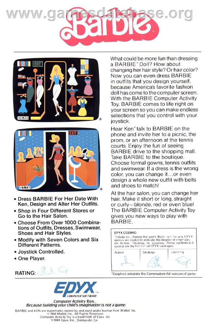 Barbie - Commodore 64 - Artwork - Box Back