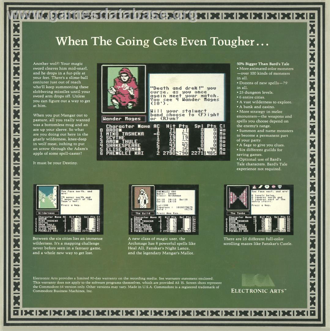 Bard's Tale 2 - The Destiny Knight, The - Commodore 64 - Artwork - Box Back
