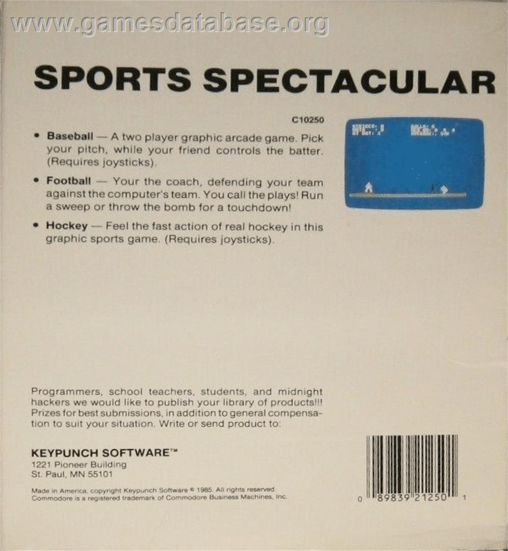 Baseball - Commodore 64 - Artwork - Box Back