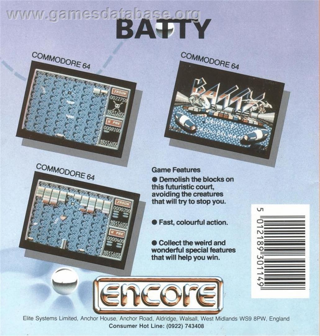 Batty - Commodore 64 - Artwork - Box Back