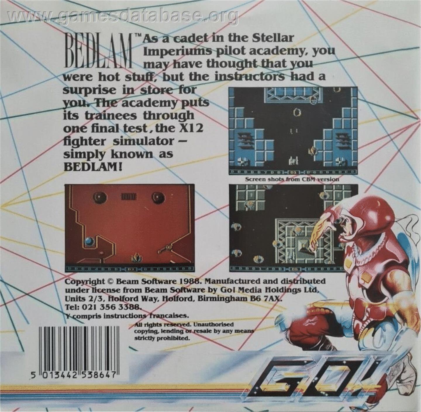Bedlam - Commodore 64 - Artwork - Box Back