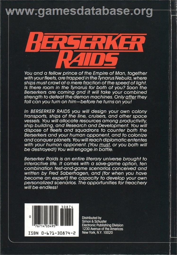 Berserker Raids - Commodore 64 - Artwork - Box Back