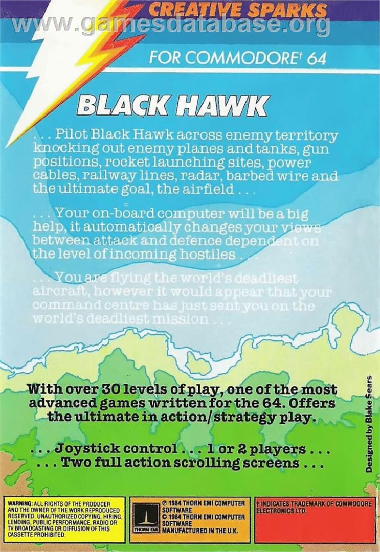 Black Hawk - Commodore 64 - Artwork - Box Back