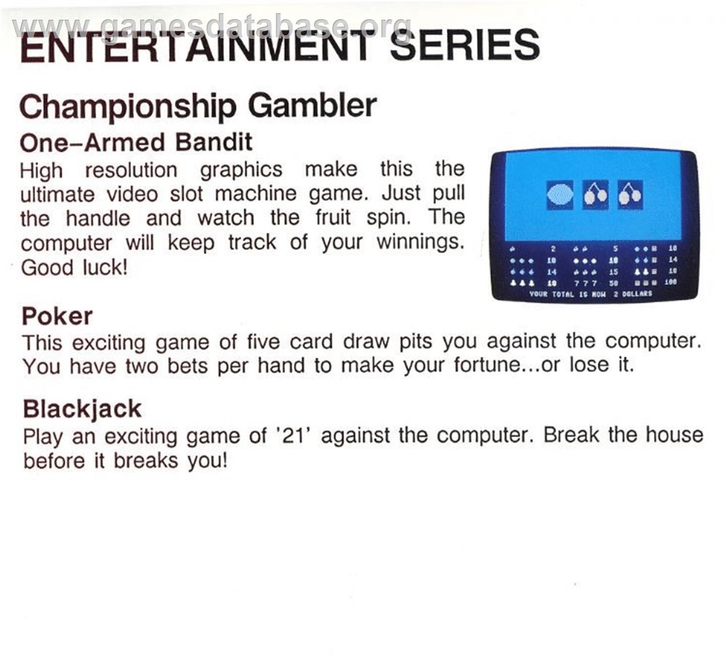 Blackjack - Commodore 64 - Artwork - Box Back