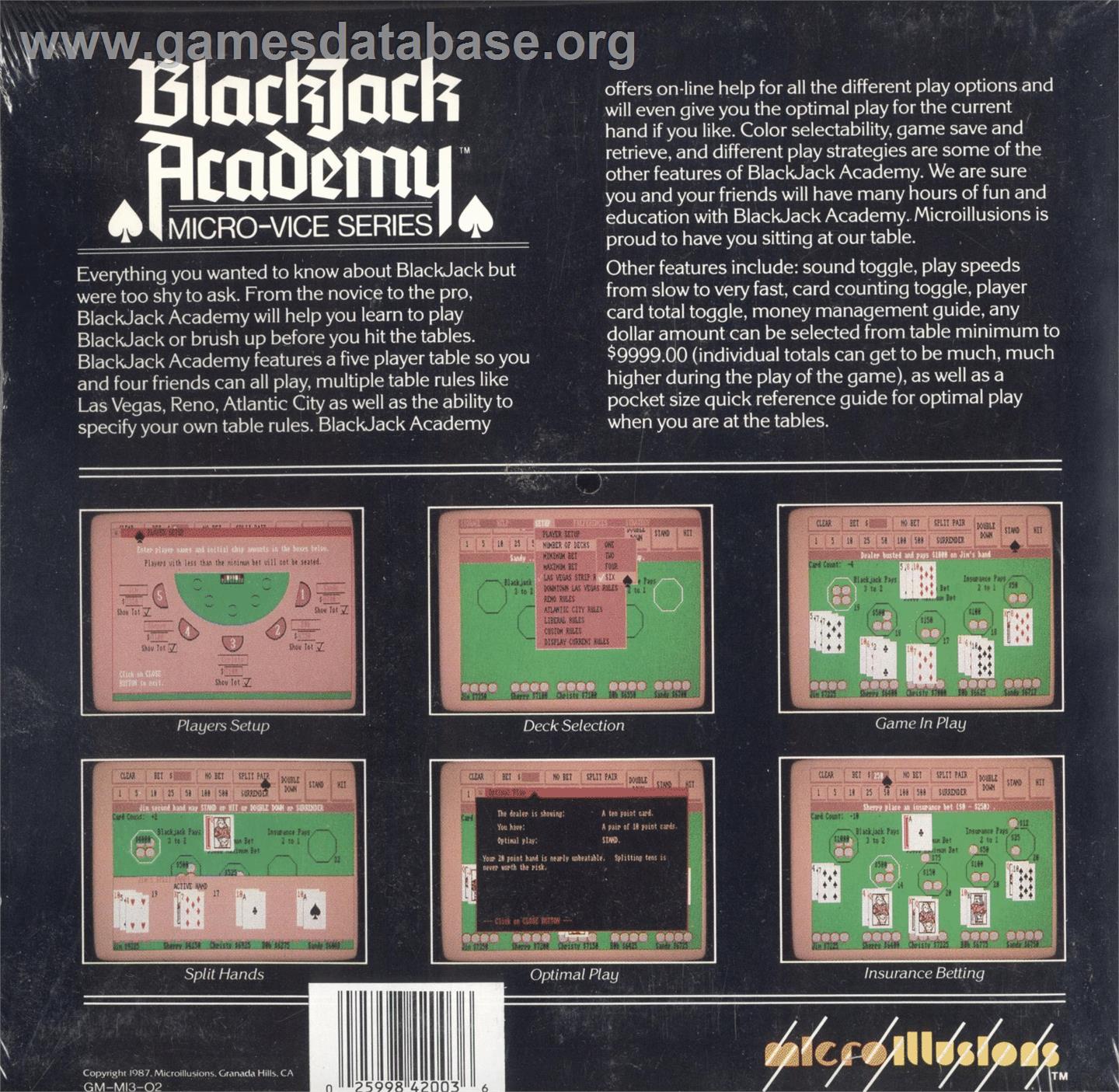Blackjack Academy - Commodore 64 - Artwork - Box Back