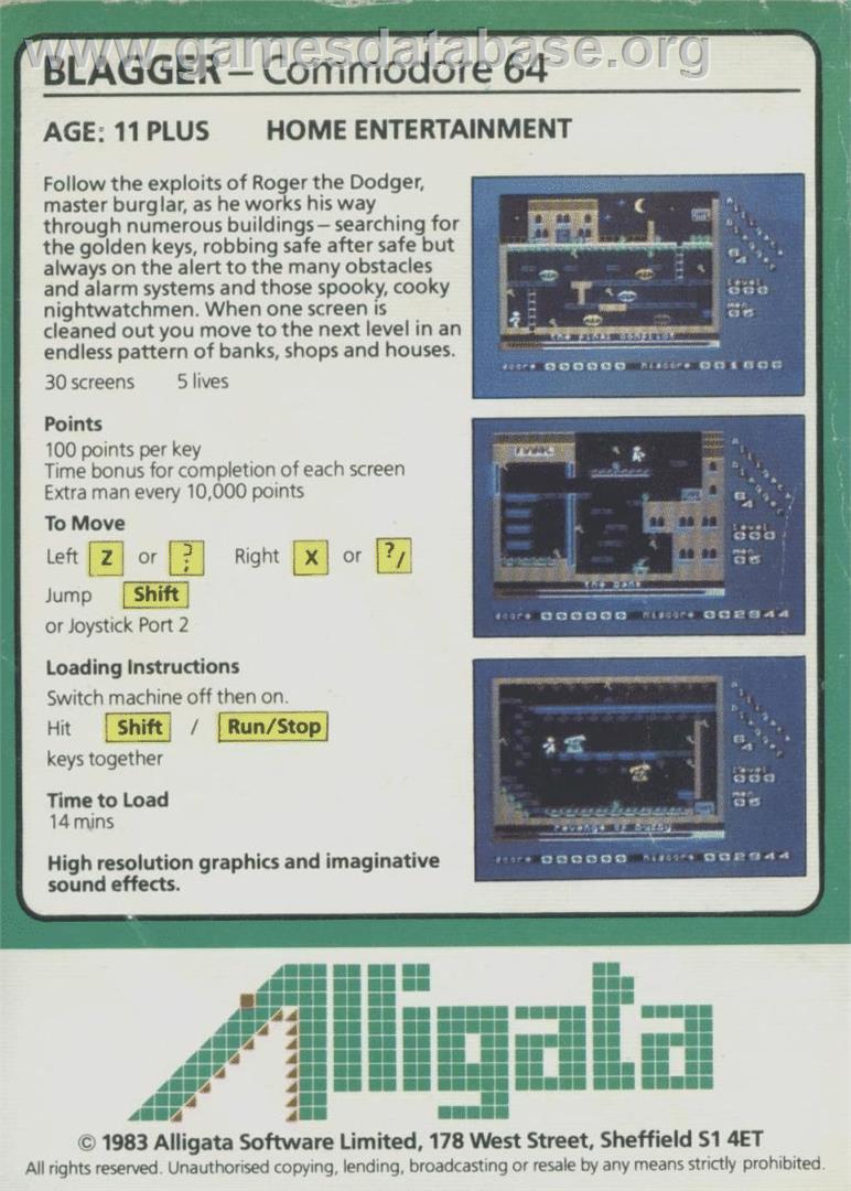 Blagger - Commodore 64 - Artwork - Box Back
