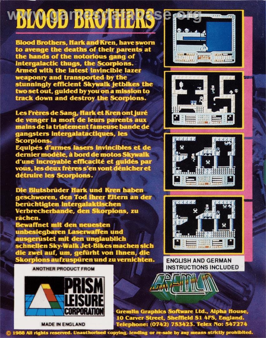 Blood Brothers - Commodore 64 - Artwork - Box Back
