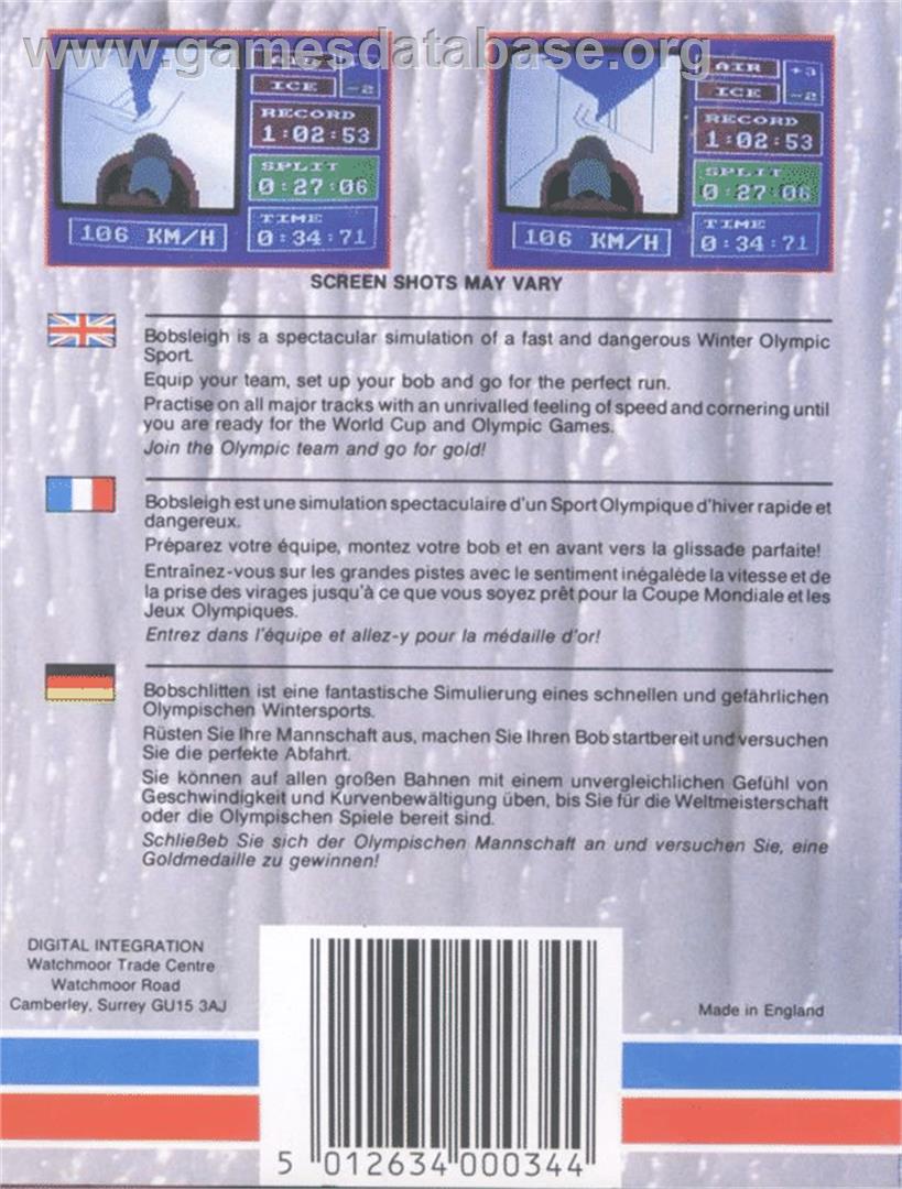 Bobsleigh - Commodore 64 - Artwork - Box Back
