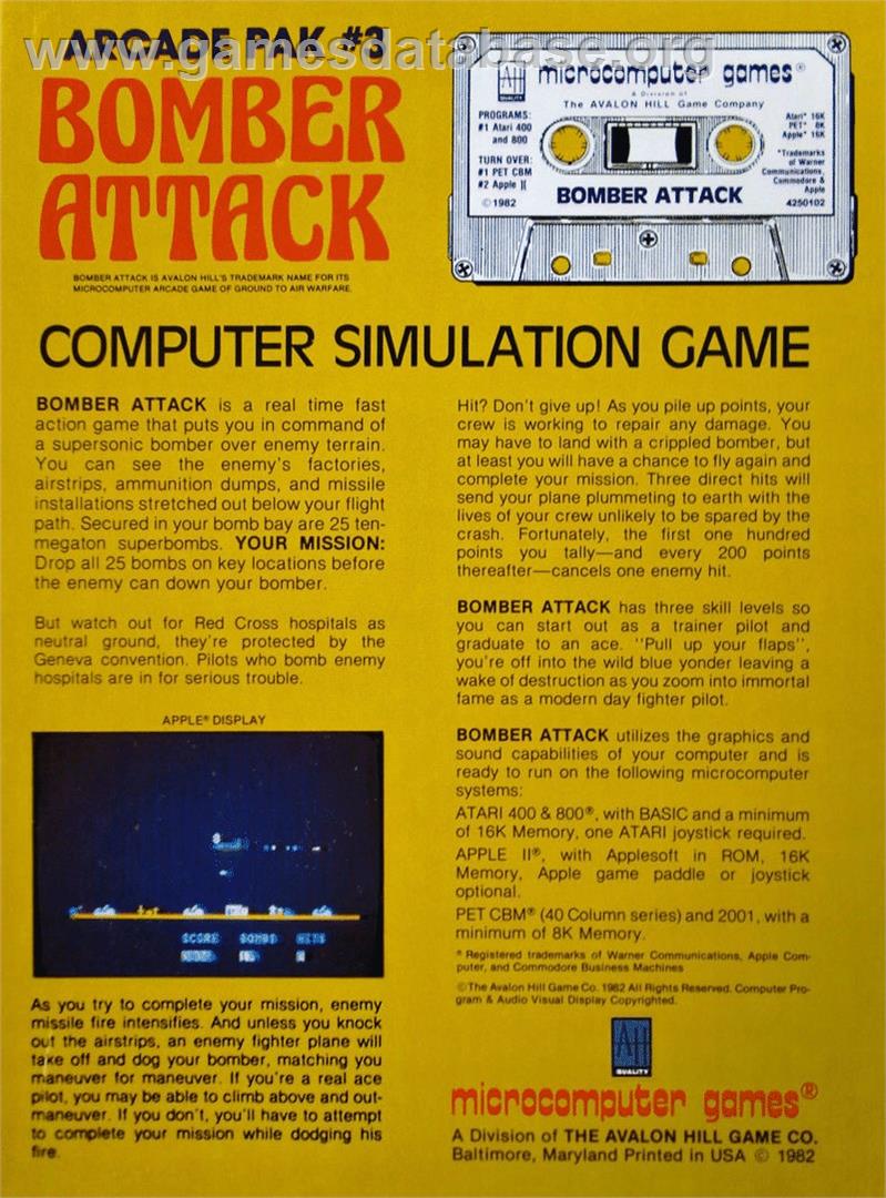Bomber Attack - Commodore 64 - Artwork - Box Back