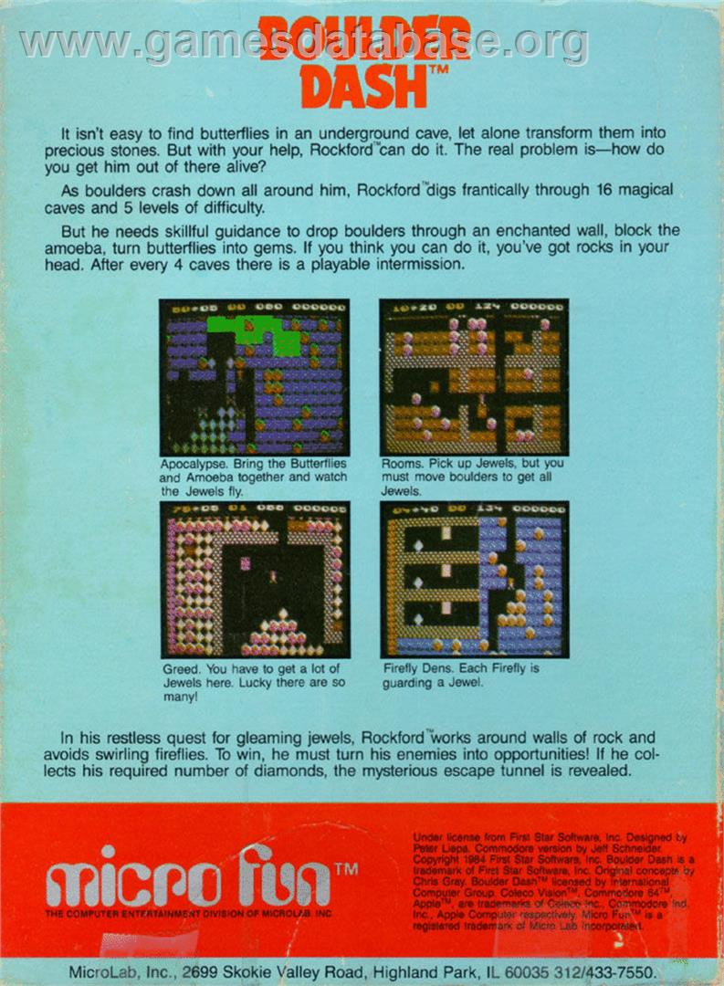 Boulder Dash - Commodore 64 - Artwork - Box Back