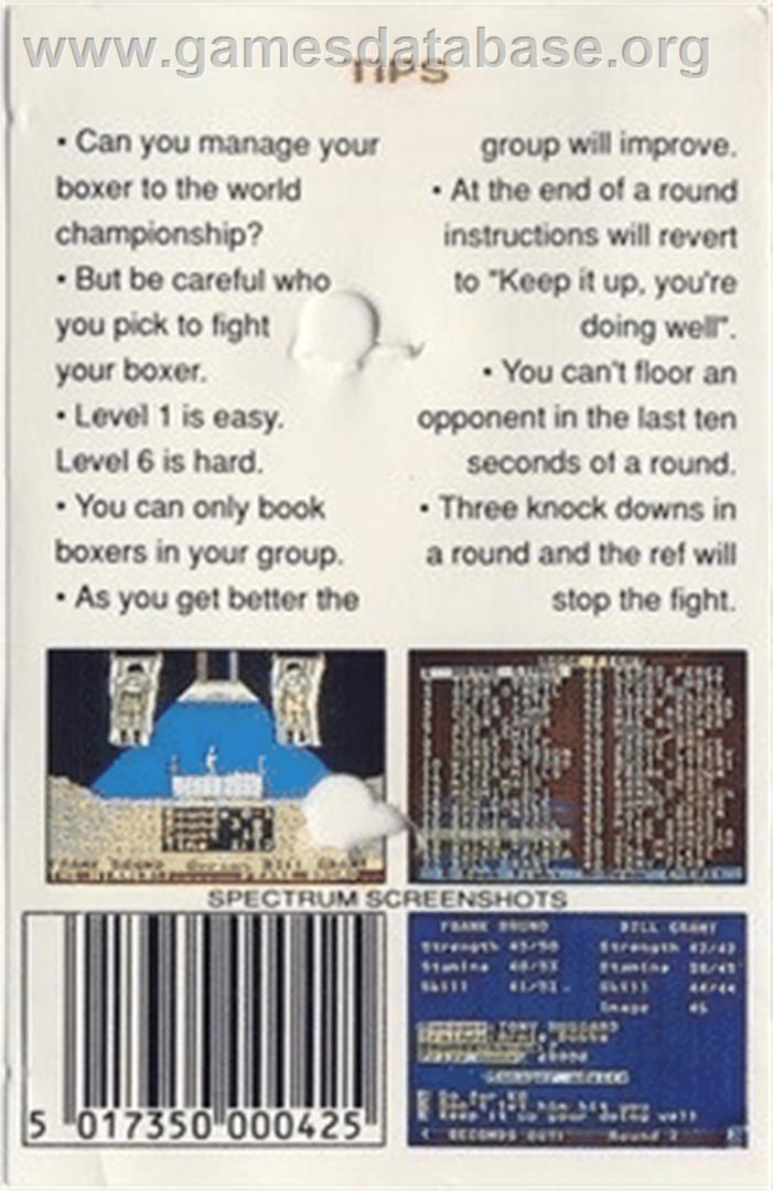 Boxing Manager - Commodore 64 - Artwork - Box Back