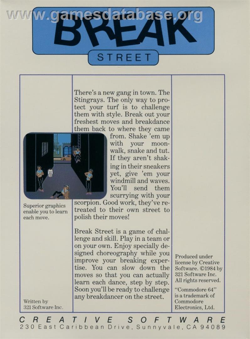 Break Street - Commodore 64 - Artwork - Box Back