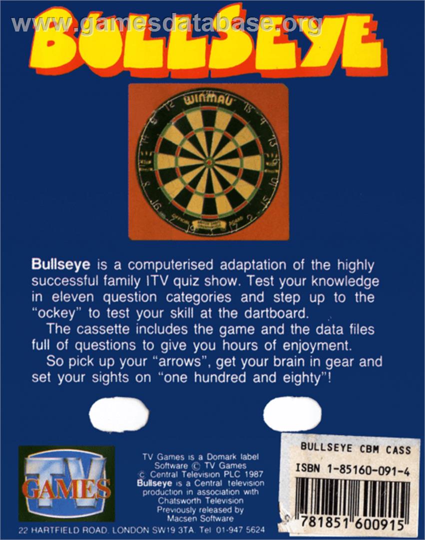 Bull's Eye - Commodore 64 - Artwork - Box Back