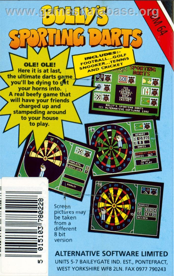 Bully's Sporting Darts - Commodore 64 - Artwork - Box Back