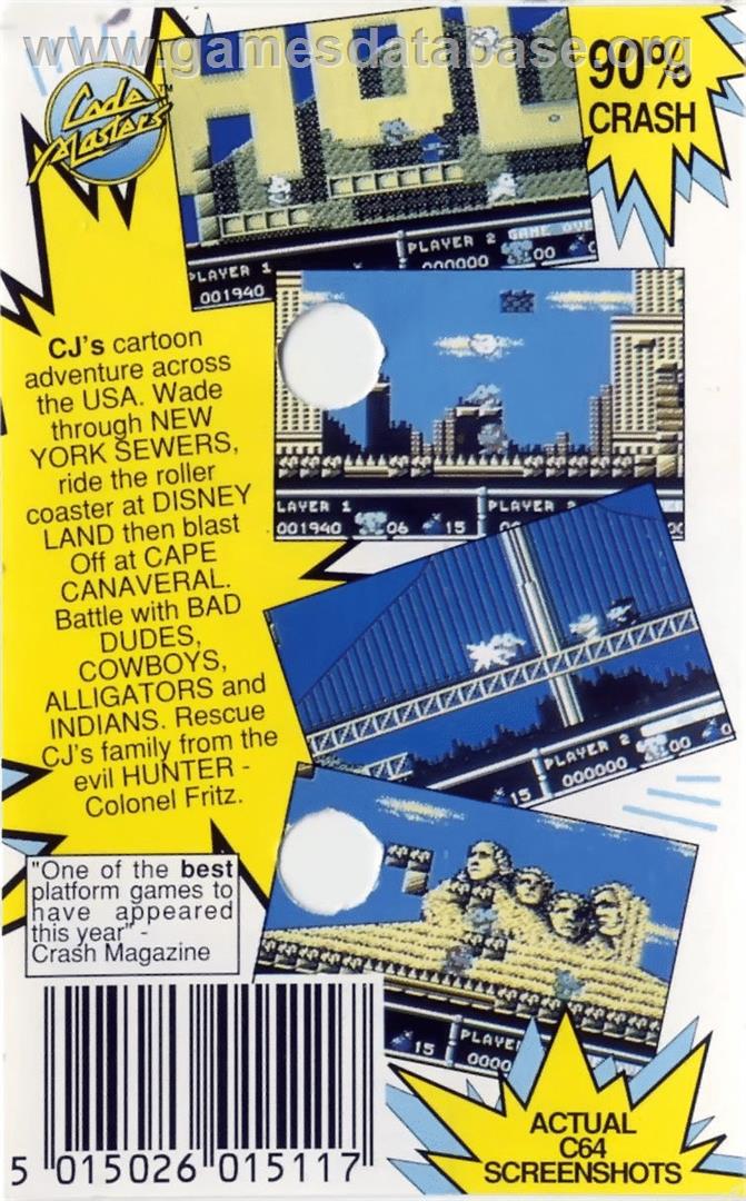 CJ in the USA - Commodore 64 - Artwork - Box Back