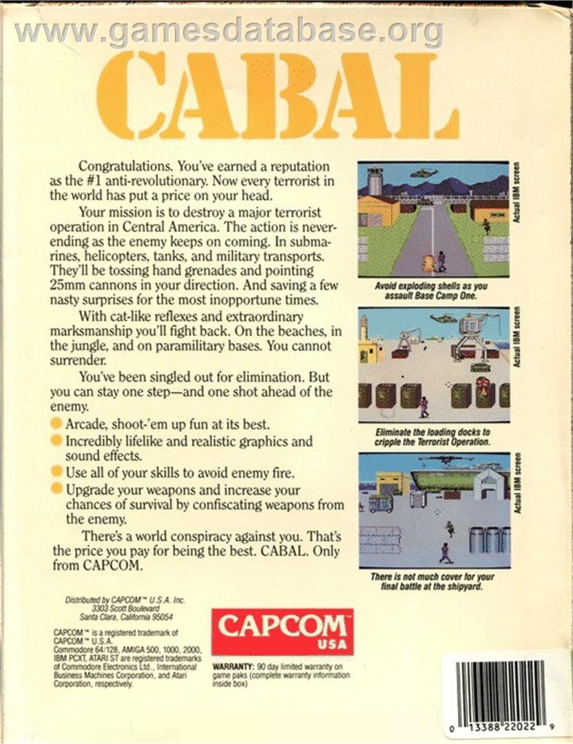 Cabal (Ocean) - Commodore 64 - Artwork - Box Back