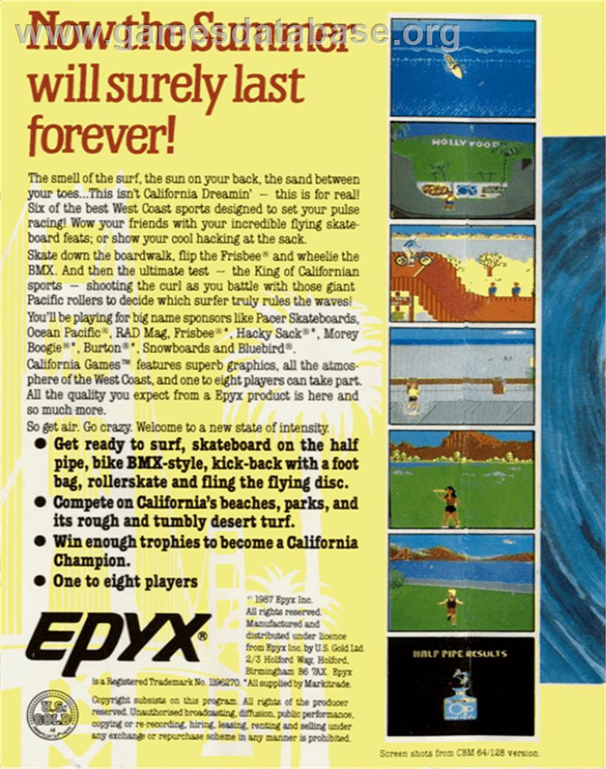 California Games - Commodore 64 - Artwork - Box Back