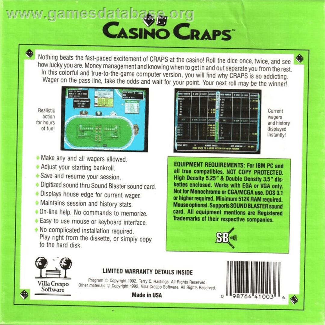 Casino Craps - Commodore 64 - Artwork - Box Back
