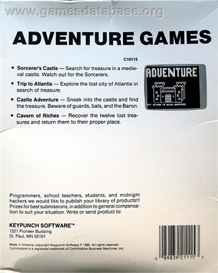 Castle Adventure - Commodore 64 - Artwork - Box Back