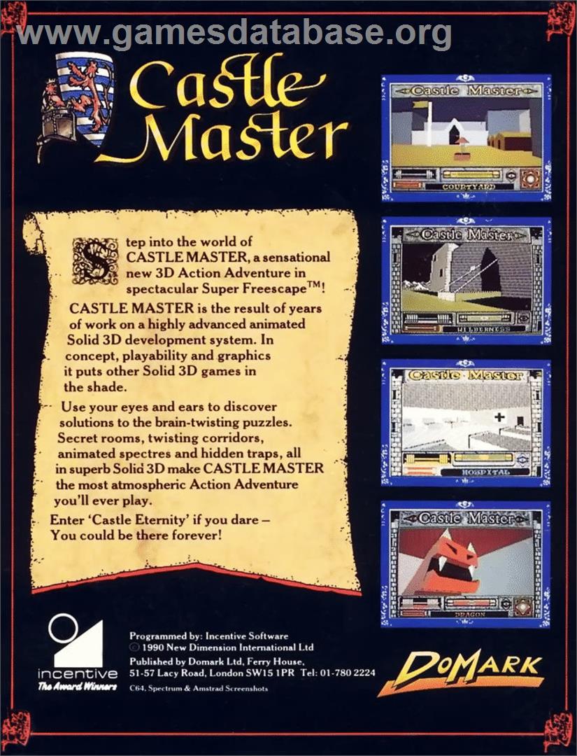 Castle Master - Commodore 64 - Artwork - Box Back