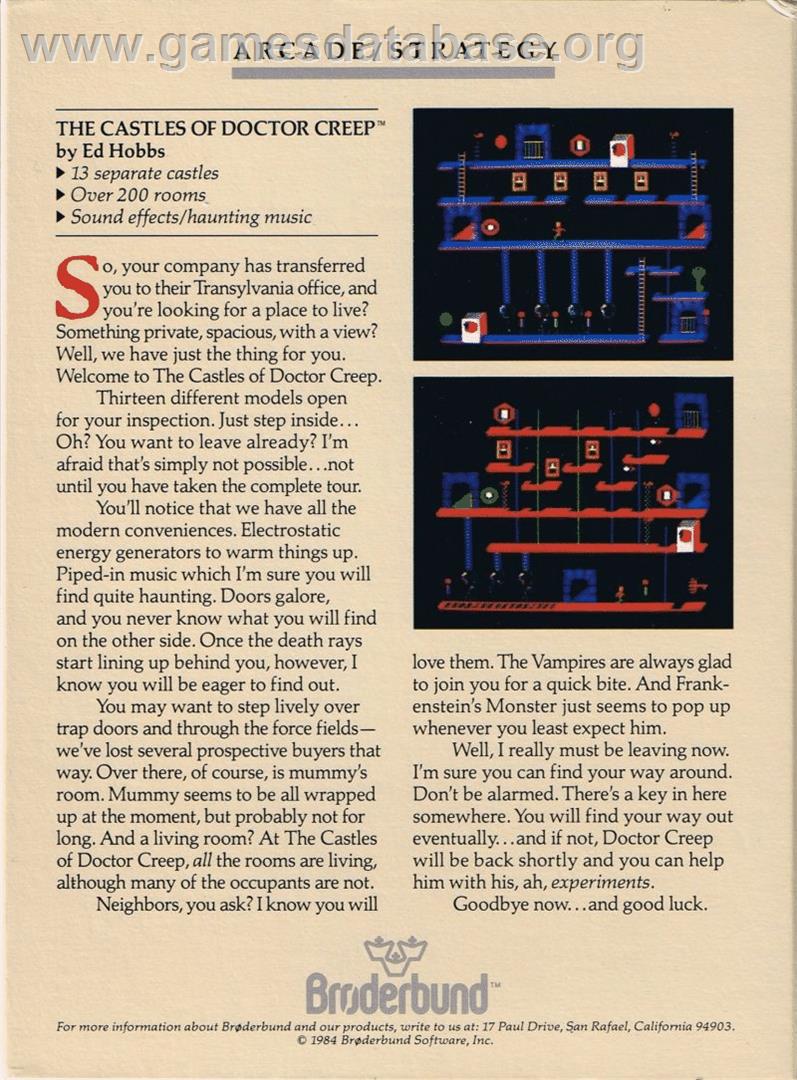 Castles Of Doctor Creep, The - Commodore 64 - Artwork - Box Back