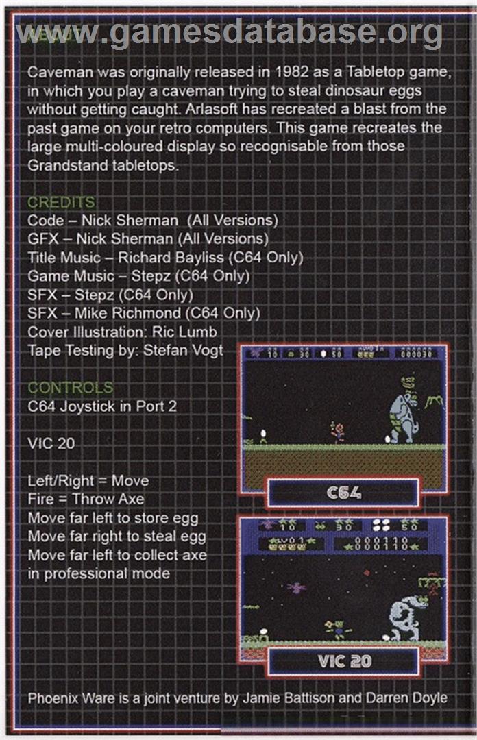 Caveman (Compute!) - Commodore 64 - Artwork - Box Back
