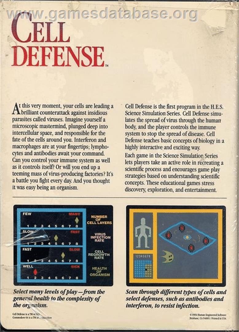 Cell Defense - Commodore 64 - Artwork - Box Back