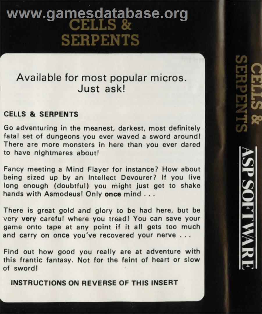 Cells And Serpents - Commodore 64 - Artwork - Box Back