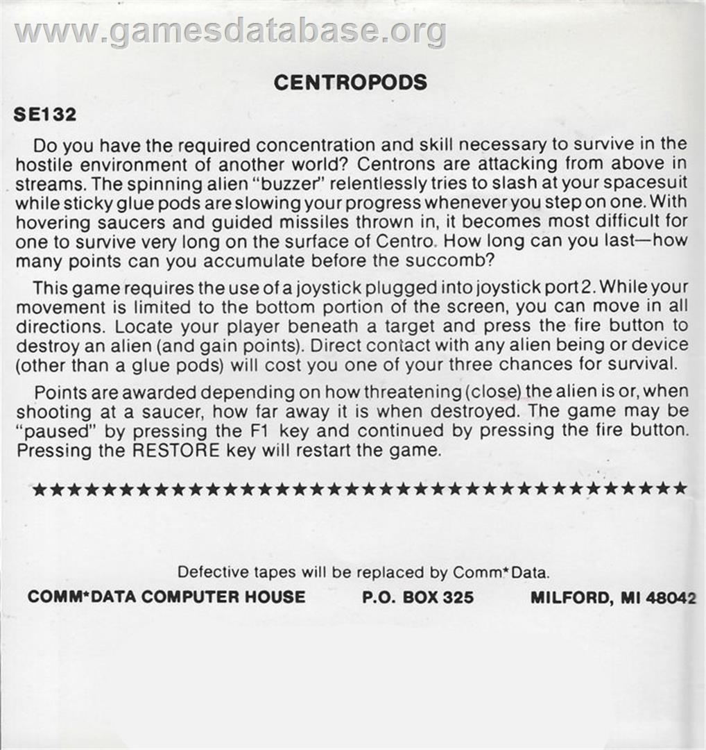 Centropods - Commodore 64 - Artwork - Box Back