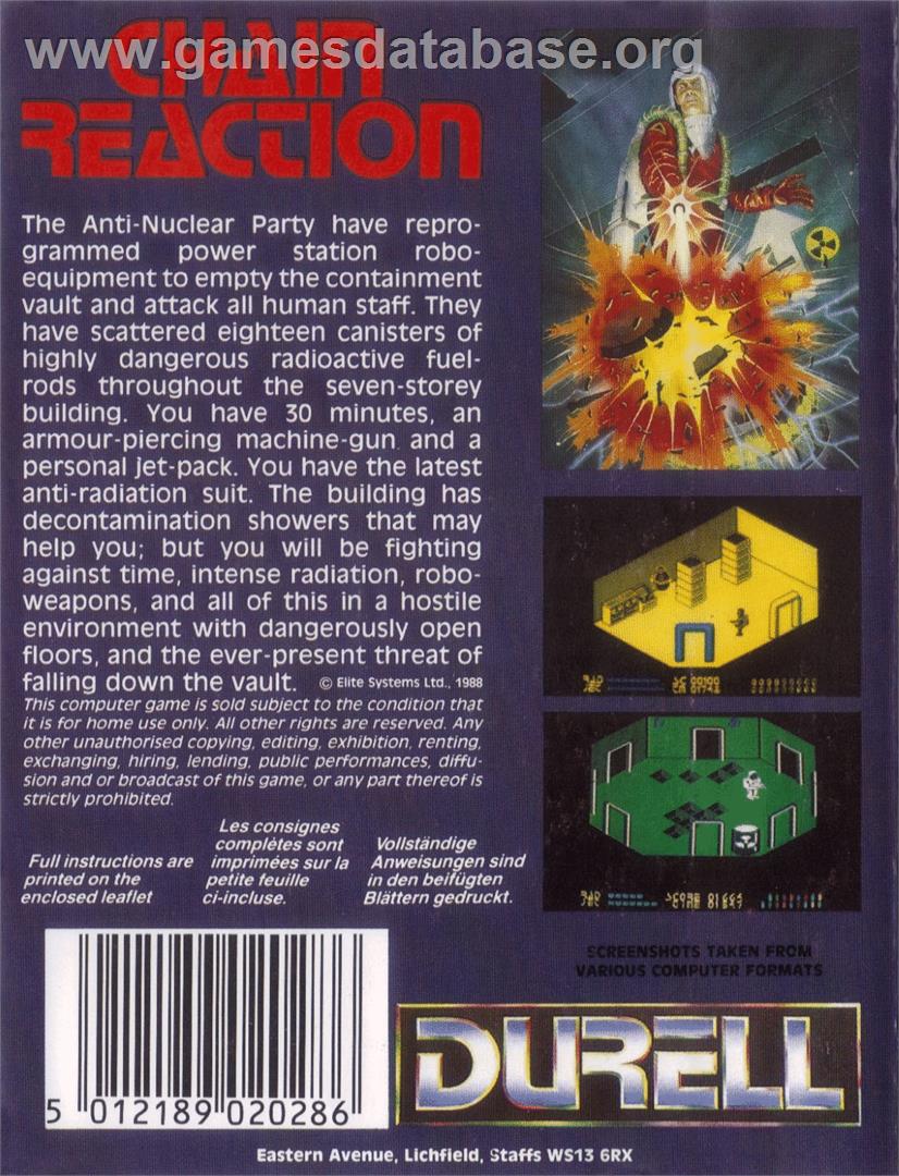 Chain Reaction (Euro-Byte) - Commodore 64 - Artwork - Box Back