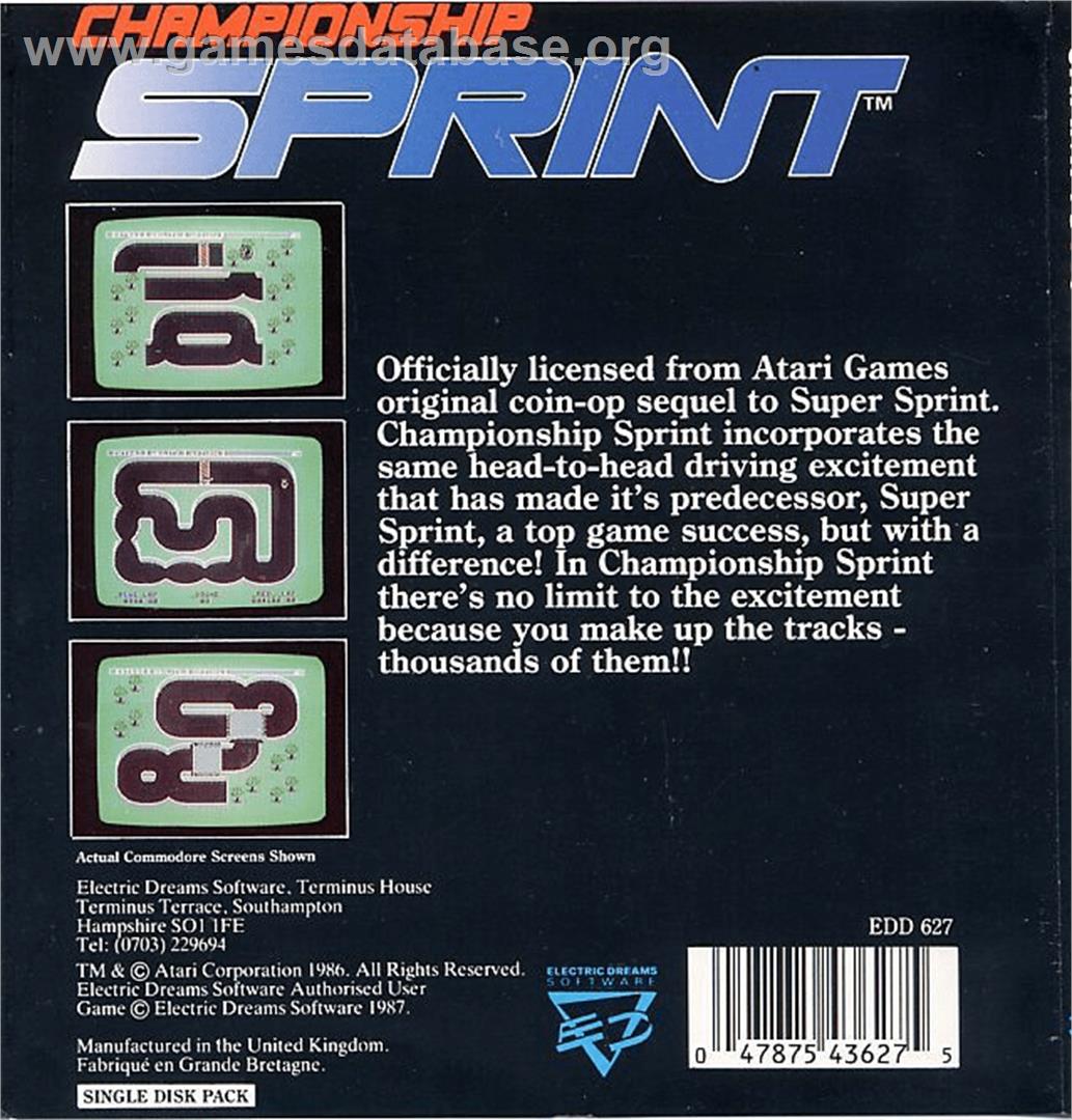 Championship Sprint - Commodore 64 - Artwork - Box Back
