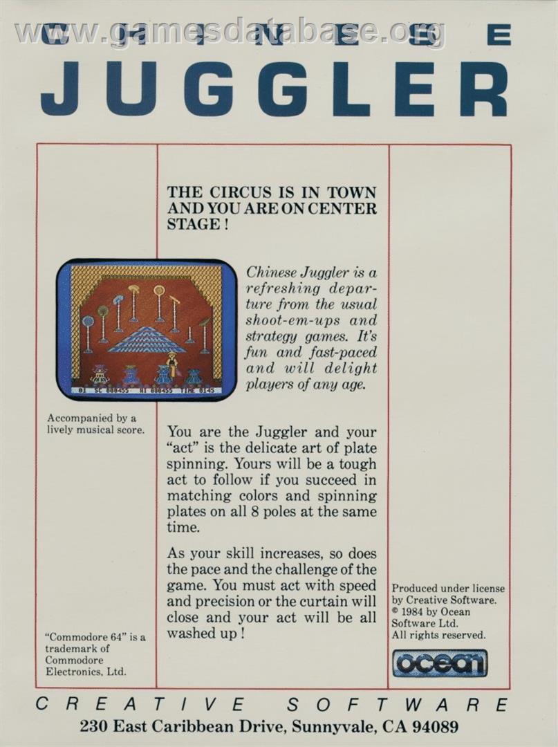 Chinese Juggler - Commodore 64 - Artwork - Box Back