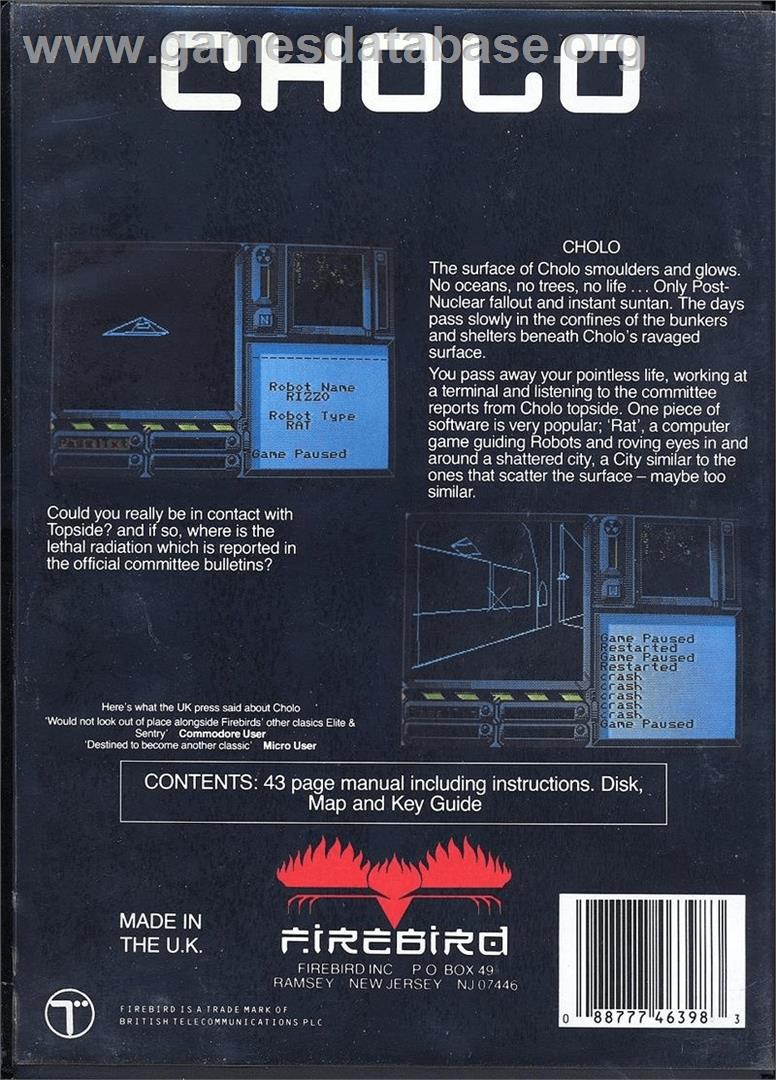 Cholo - Commodore 64 - Artwork - Box Back