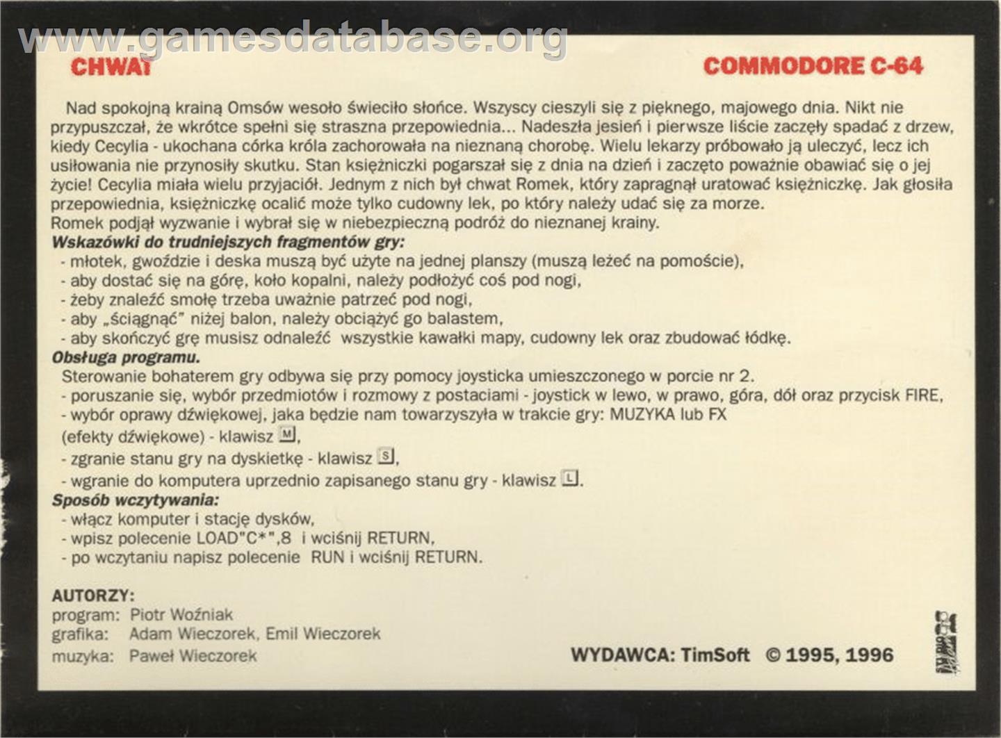 Chwat - Commodore 64 - Artwork - Box Back