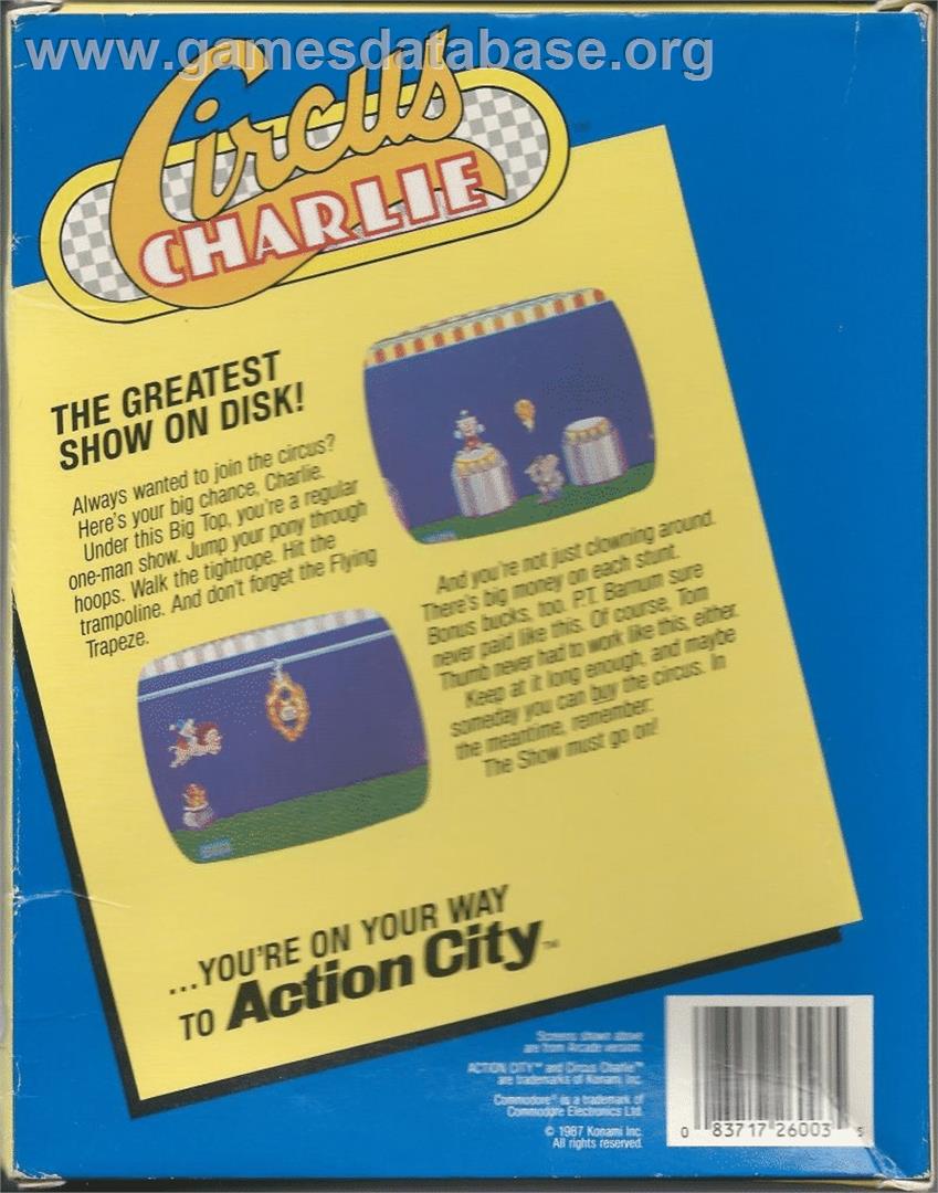 Circus Charlie - Commodore 64 - Artwork - Box Back