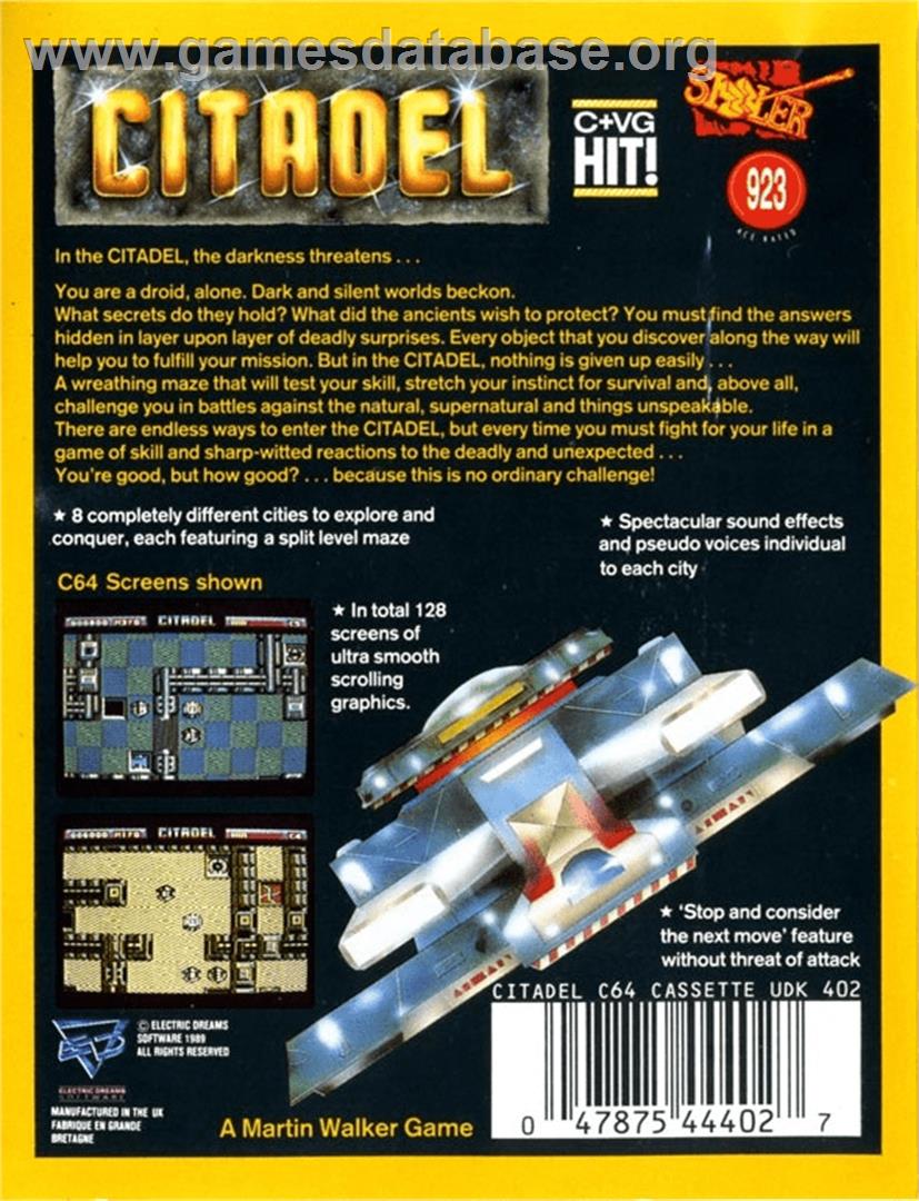Citadel - Commodore 64 - Artwork - Box Back