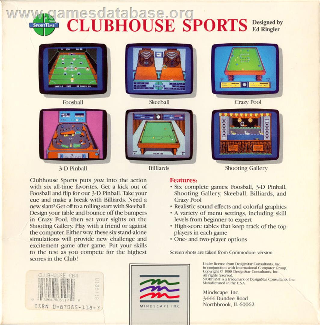 Clubhouse Sports - Commodore 64 - Artwork - Box Back