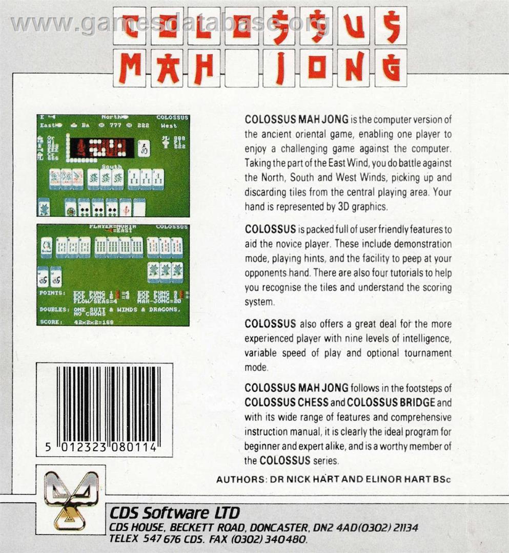 Colossus Mah Jong - Commodore 64 - Artwork - Box Back
