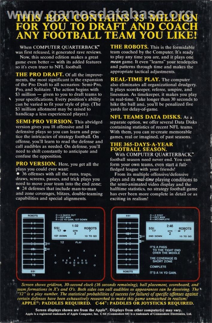 Computer Quarterback - Commodore 64 - Artwork - Box Back